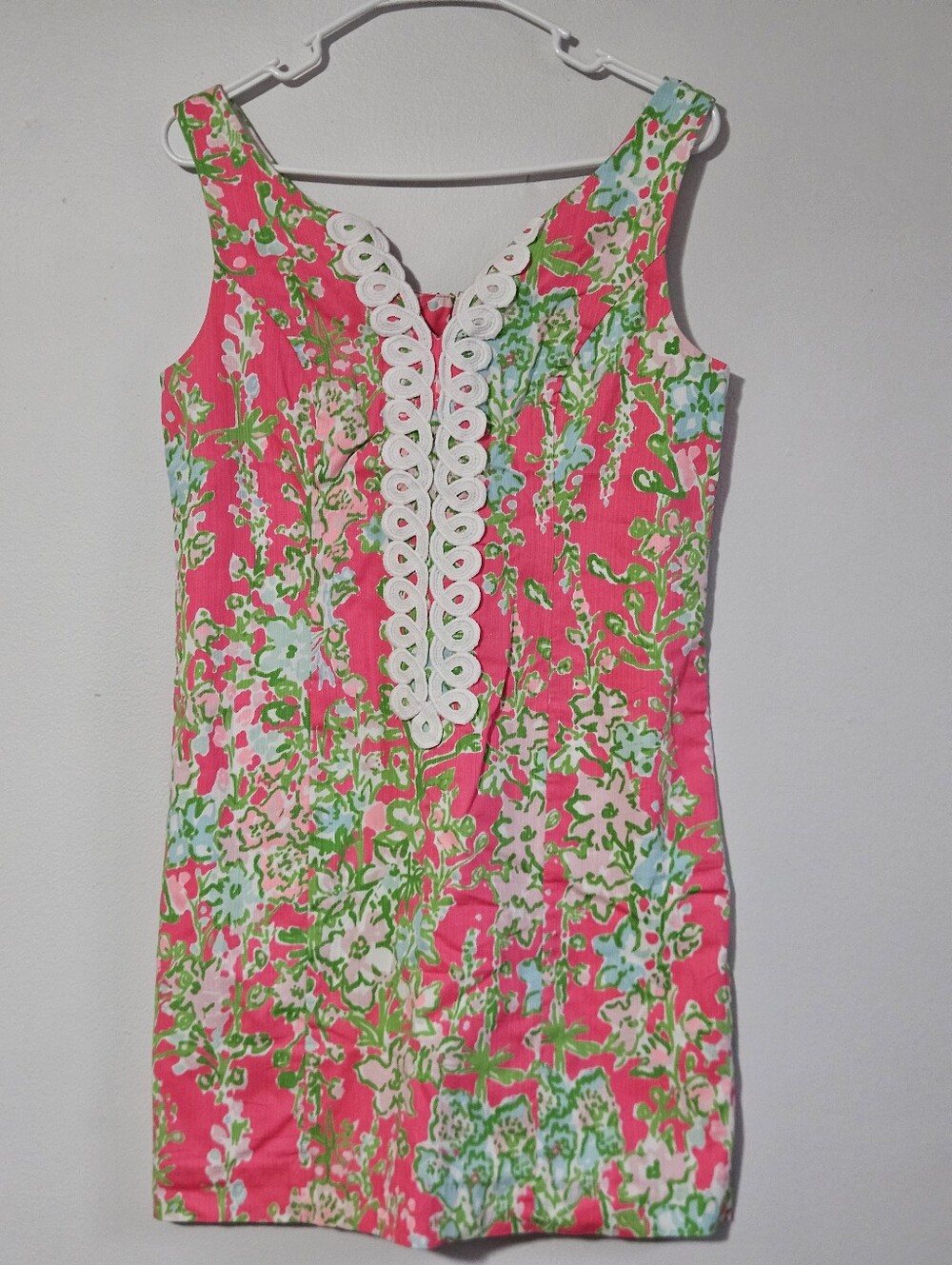 Lilly Pulitzer Hot Pink Floral Tank Dress with White Trim Size 4